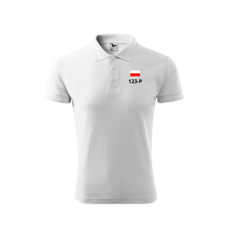 Biała Koszulka Polo z Nadrukiem Krajowego Związku Hodowców Królików Rasowych